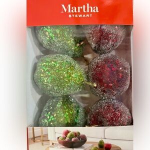 NWT! MARTHA STEWART 6 Glitter Apples & Pears RARE Bowl Balls Holiday Home Decor